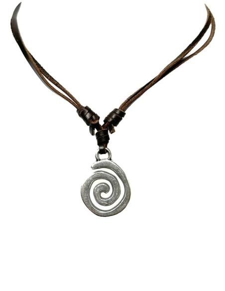 COLLARES HOMBRE DE CUERO Y ESPIRAL EN PLATEADO | EL JARDIN DEL DESEO