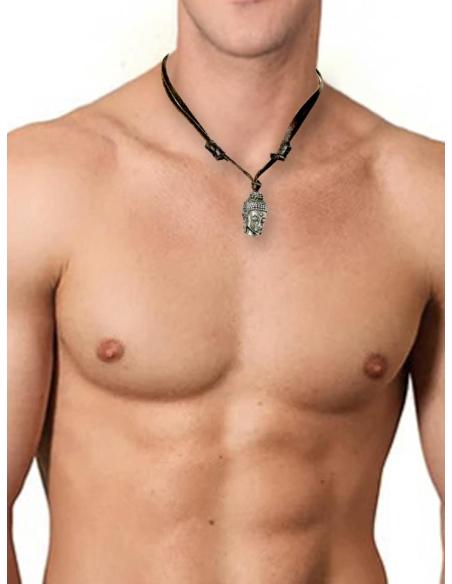 COLLARES HOMBRE DE CUERO CON BUDAS PLATEADOS | EL JARDIN DEL DESEO