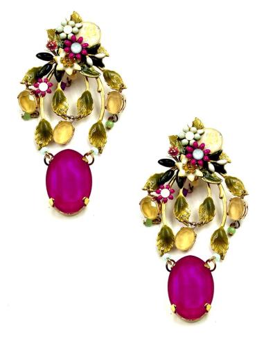 PENDIENTES LARGOS INVITADA BODA FUCSIAS Y VERDES | PENDIENTES INVITADA