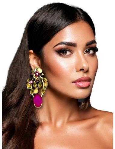 PENDIENTES LARGOS INVITADA BODA FUCSIAS Y VERDES | PENDIENTES INVITADA