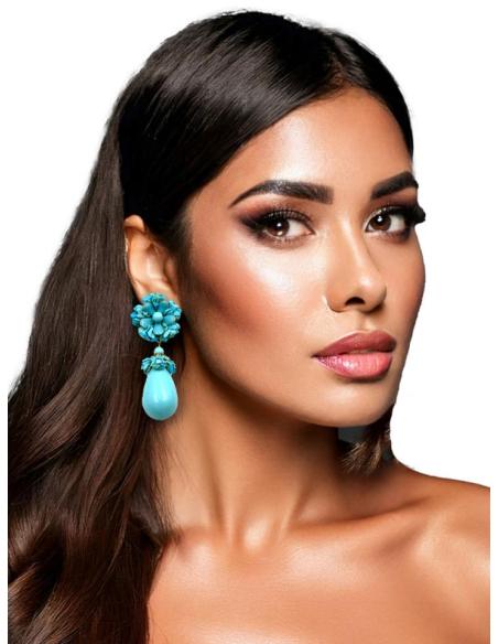 PENDIENTES BODA DE PIEDRAS AZULES TURQUESAS | PENDIENTES FLAMENCA
