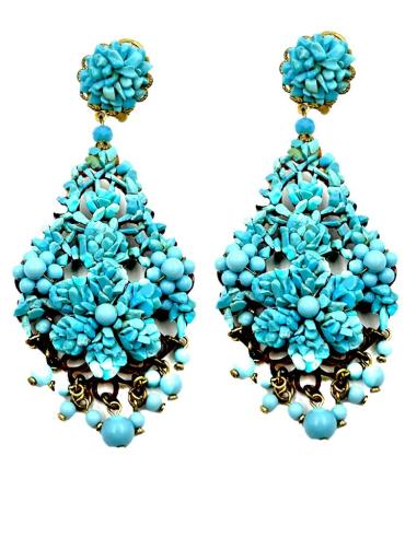 PENDIENTES MUJER LARGOS AZULES TURQUESAS PIEDRA | PENDIENTES FLAMENCA