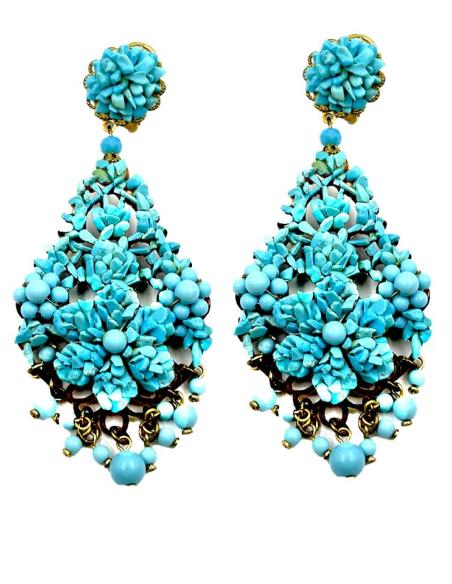 PENDIENTES MUJER LARGOS AZULES TURQUESAS PIEDRA | PENDIENTES FLAMENCA