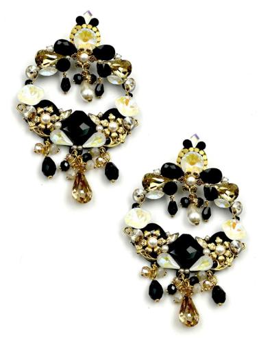 PENDIENTES DE AROS GRANDES NEGROS DORADOS AMARILLO | PENDIENTES BODA
