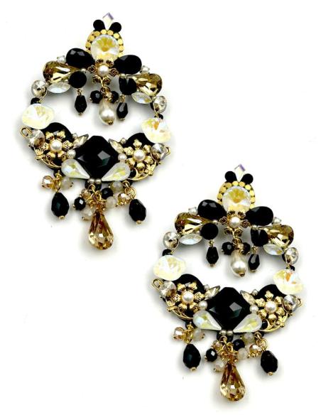 PENDIENTES DE AROS GRANDES NEGROS DORADOS AMARILLO | PENDIENTES BODA