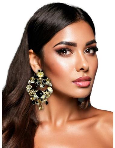 PENDIENTES DE AROS GRANDES NEGROS DORADOS AMARILLO | PENDIENTES BODA