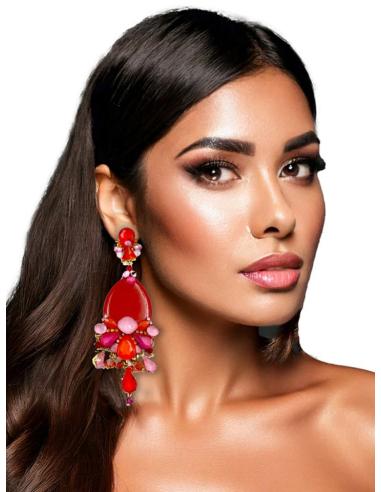 PENDIENTES BODA LARGOS ROJOS FUCSIAS Y NARANJAS | PENDIENTES INVITADA