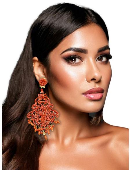 PENDIENTES LARGOS ROJOS PIEDRA CORAL AIRE FLAMENCO | PENDIENTES FLAMENCA