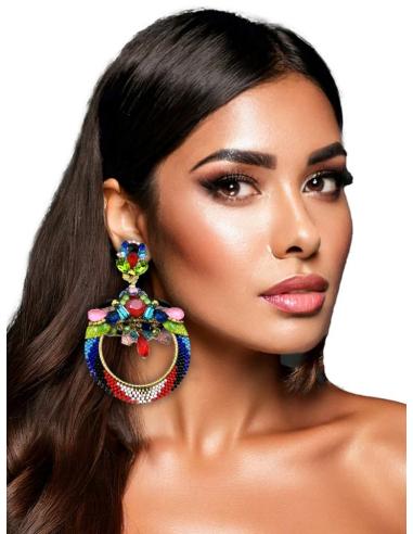 PENDIENTES MUJER AROS GRANDES AZULES ROSAS Y ROJOS | PENDIENTES BODA