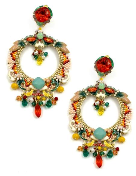 PENDIENTES AROS GRANDES DORADOS VERDES Y NARANJAS | PENDIENTES BODA