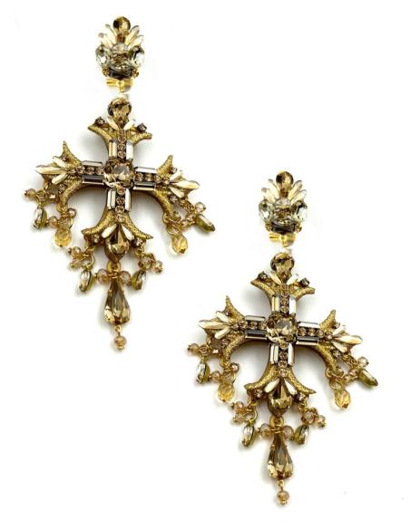 PENDIENTES BODA LARGOS DORADOS CRUZ BARROCA | PENDIENTES INVITADA