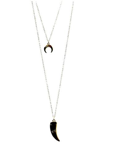 COLLARES DORADOS CADENITA DOBLE COLMILLO Y LUNA | JOYAS MODA