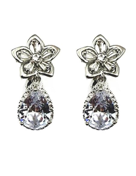 PENDIENTES DE CLIP LARGOS PLATEADOS PARA BAUTIZOS Y BODAS CON DESTELLO CRISTAL