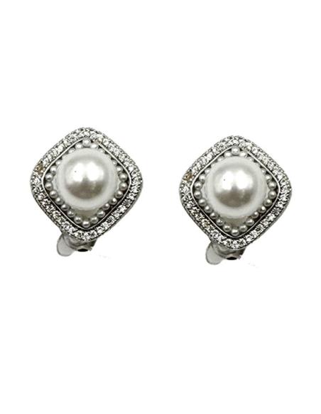 PENDIENTES CLIP CON PERLAS Y DESTELLOS BRILLO