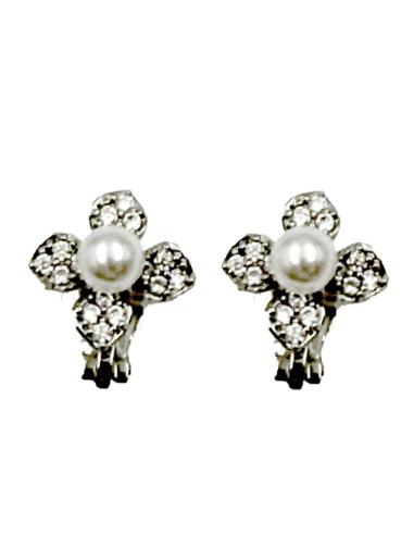 PENDIENTES CLIP DE FLORES DECORADAS CON PERLAS