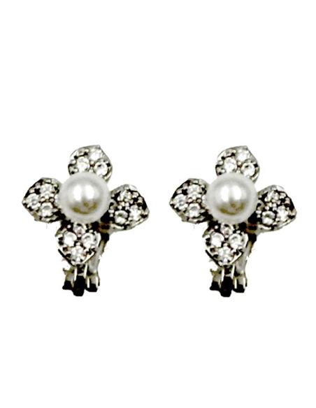 PENDIENTES CLIP DE FLORES DECORADAS CON PERLAS