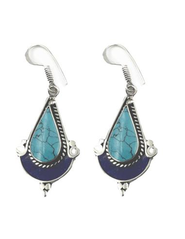 PENDIENTES BOHEMIOS PLATA TIBETANA CON PIEDRAS AZULES