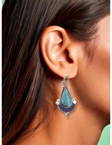 PENDIENTES BOHEMIOS PLATA TIBETANA CON PIEDRAS AZULES