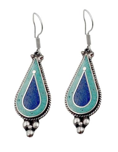 PENDIENTES BOHEMIOS CHIC CON PIEDRAS AZULES SEMIPRECIOSAS
