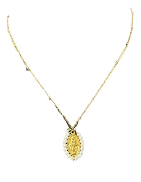 COLLARES DORADOS MEDALLA DE LA VIGEN MILAGROSA CON PERLAS