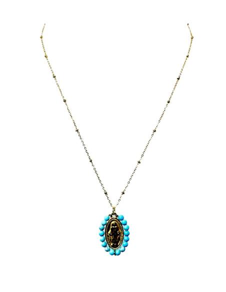 COLLARES DORADOS Y AZULES MEDALLA VIGEN MILAGROSA EN TURQUESA