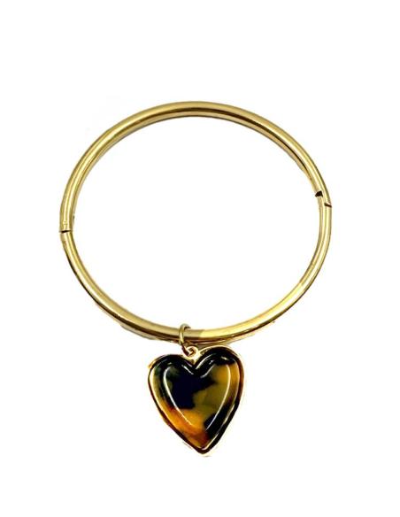 PULSERAS MUJER DORADAS CON CORAZON CAREY | JOYAS EN ACERO