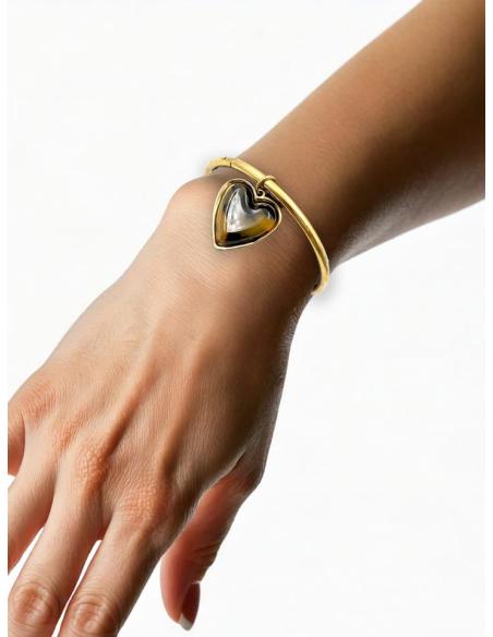 PULSERAS MUJER DORADAS CON CORAZON CAREY | JOYAS EN ACERO