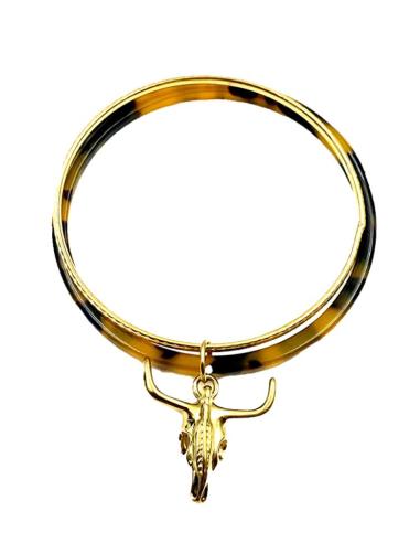PULSERAS CAREY Y DORADAS CON CABEZA BUFALO | JOYAS MUJER ACERO