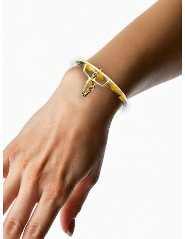 PULSERAS CAREY Y DORADAS CON CABEZA BUFALO | JOYAS MUJER ACERO