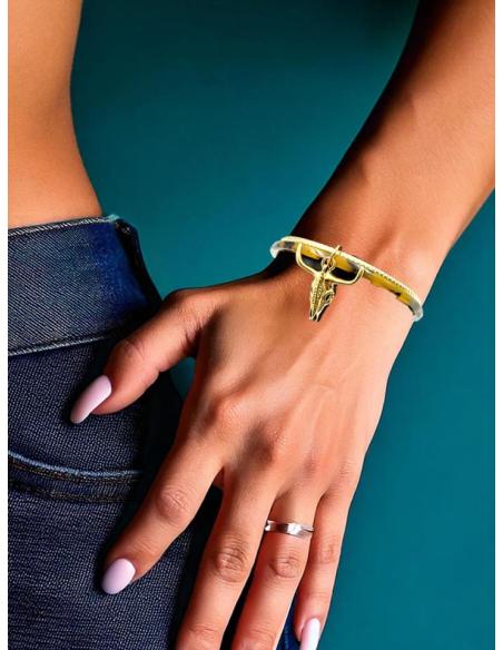 PULSERAS CAREY Y DORADAS CON CABEZA BUFALO | JOYAS MUJER ACERO