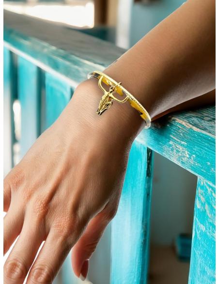 PULSERAS CAREY Y DORADAS CON CABEZA BUFALO | JOYAS MUJER ACERO