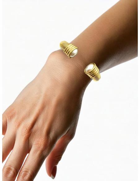 PULSERAS DORADAS DECORADAS CON PERLAS | JOYAS ACERO