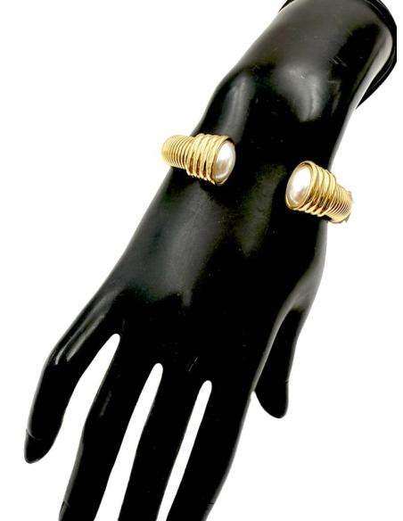 PULSERAS DORADAS DECORADAS CON PERLAS | JOYAS ACERO