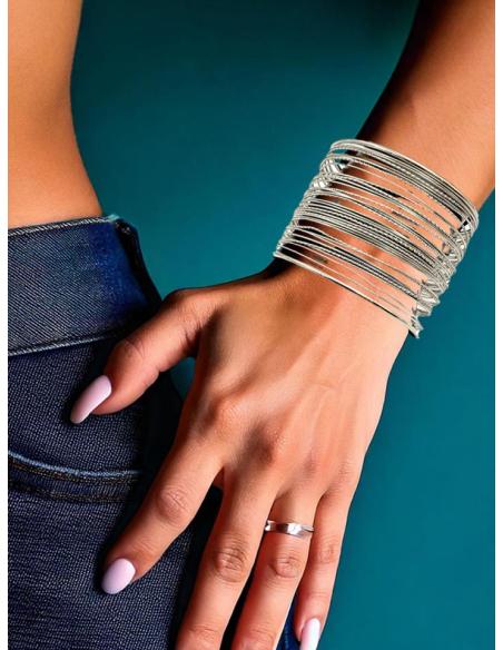 PULSERAS MUJER PLATEADAS ANCHAS AROS BOHOCHIC | ACCESORIOS DIA Y NOCHE