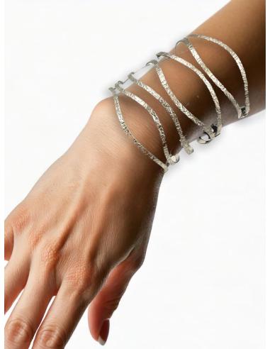 PULSERAS MUJER PLATEADAS ANCHAS CALADO ELEGANTE | INVITADA BODAS