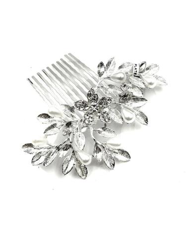 PEINETAS BODA PLATEADAS CRISTAL Y PERLAS | ACCESORIOS PARA BODAS