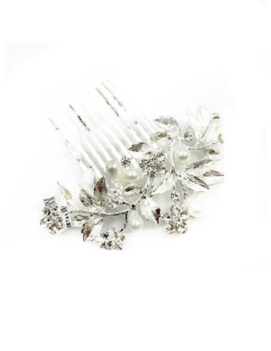 PEINETAS FIESTA PLATEADAS CON PERLAS | ACCESORIOS PARA BODAS