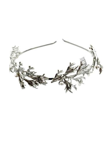 DIADEMAS PLATEADAS HOJITAS CON PERLAS | ACCESORIOS PARA BODAS