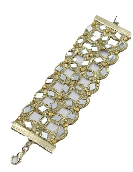 PULSERAS DORADAS ANCHAS CON DESTELLOS DE CRISTAL EXOTISMO ORIENTAL