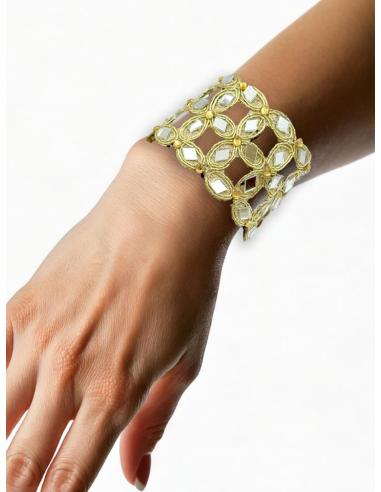 PULSERAS DORADAS ANCHAS CON DESTELLOS DE CRISTAL EXOTISMO ORIENTAL