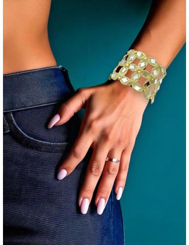 PULSERAS DORADAS ANCHAS CON DESTELLOS DE CRISTAL EXOTISMO ORIENTAL