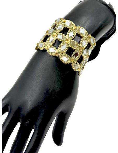 PULSERAS DORADAS ANCHAS CON DESTELLOS DE CRISTAL EXOTISMO ORIENTAL