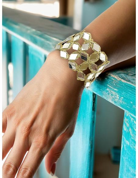 PULSERAS MUJER DORADAS ANCHAS ESTILO EXOTICO INDIA