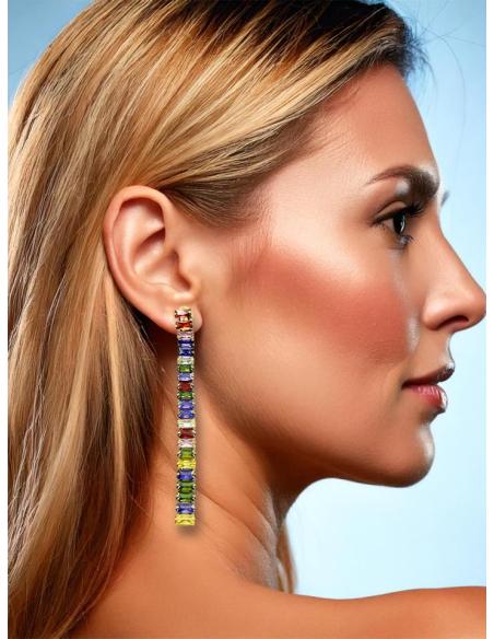PENDIENTES BODA LARGOS CON DESTELLOS COLORIDOS