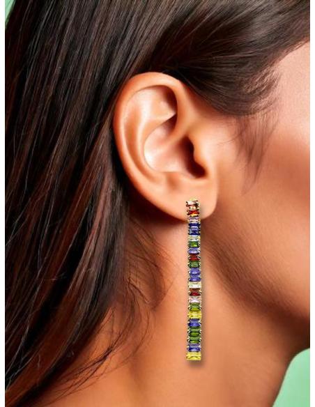 PENDIENTES BODA LARGOS CON DESTELLOS COLORIDOS