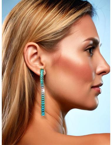 PENDIENTES BODA LARGOS AZULES CON DESTELLOS BRILLO