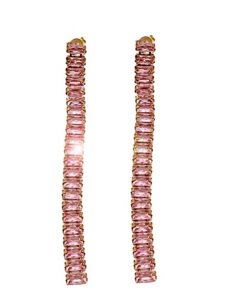PENDIENTES BODA LARGOS ROSAS CON DESTELLOS BRILLO