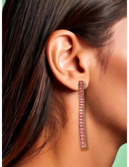 PENDIENTES BODA LARGOS ROSAS CON DESTELLOS BRILLO