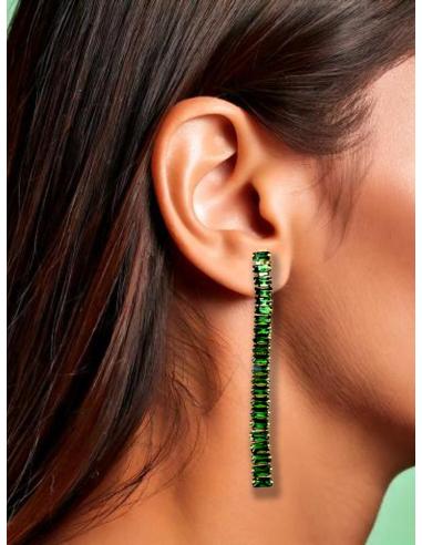 PENDIENTES BODA LARGOS VERDES CON DESTELLOS BRILLO