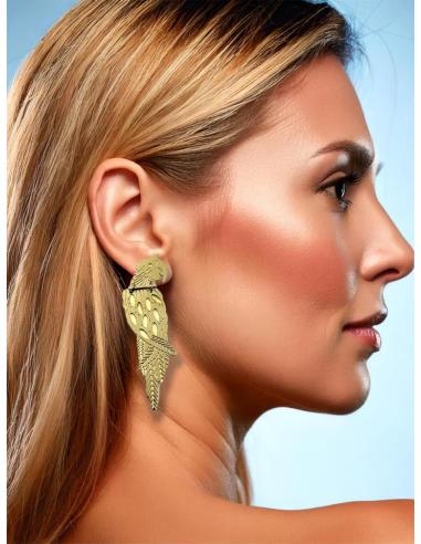 PENDIENTES DORADOS DE LORO IDEALES PARA VERANO EN ACERO